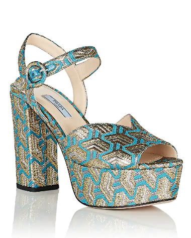 prada blue silver brocade platform sandals|Prada shoes for women.